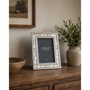 Towle Silversmiths 4x6 Silver Mother of Pearl Mosaic Brick‎ Inlay Photo Frame